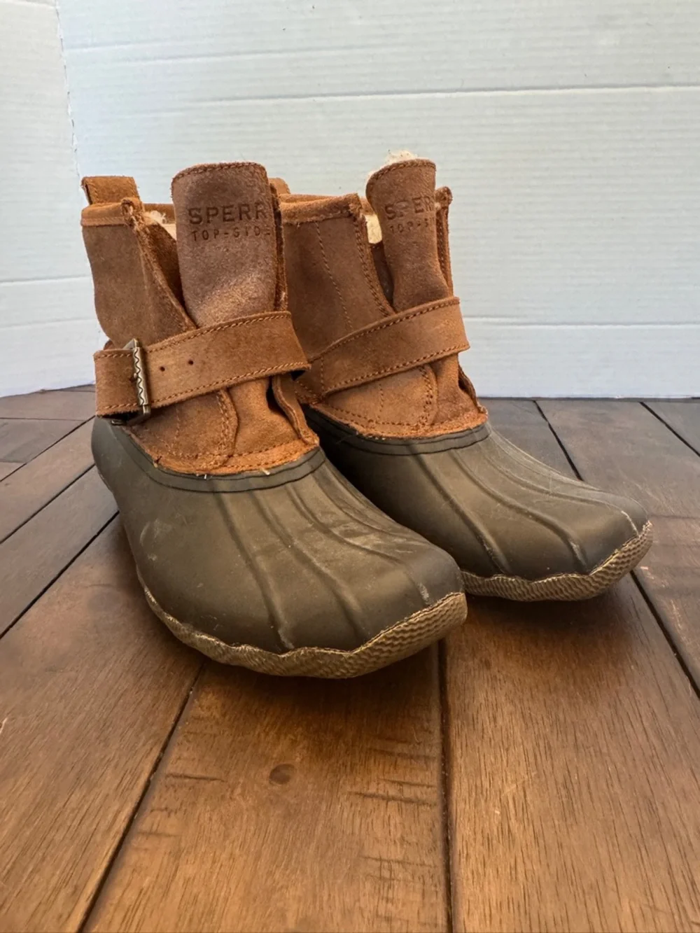 Sperry Saltwater Women's 6.5M Brown Leather Zip Up Duck Rain Boots